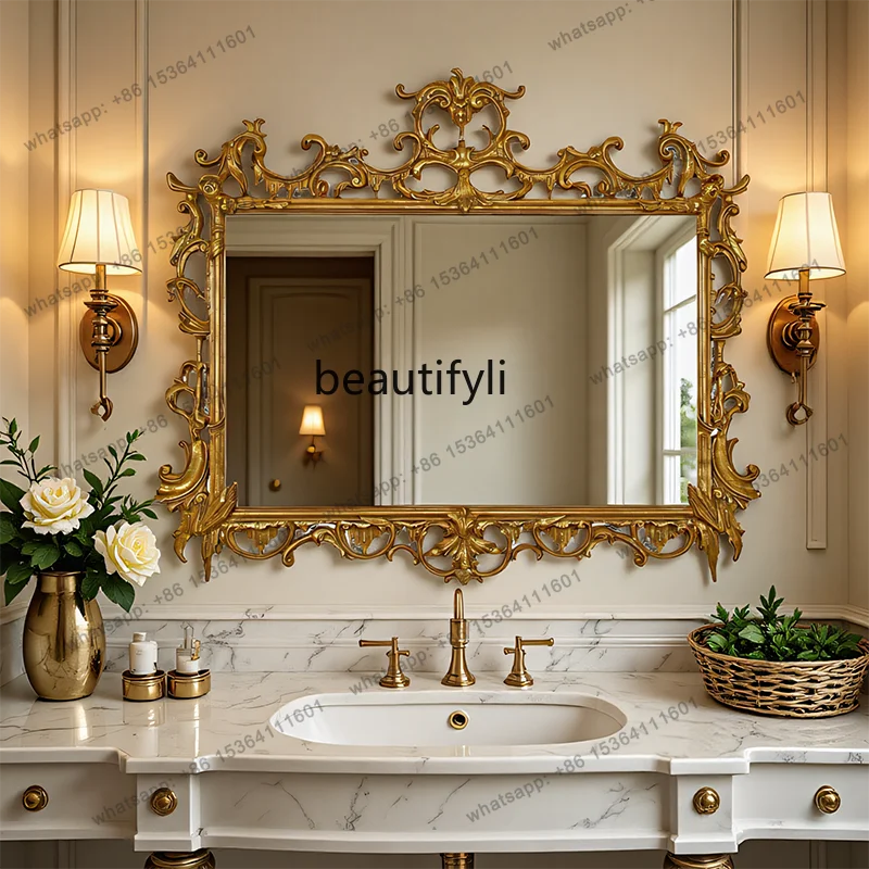 

D30 French Retro Bathroom Mirror Wall-Mounted American Style Light Luxury Vanity Bathroom Decorative Mirror