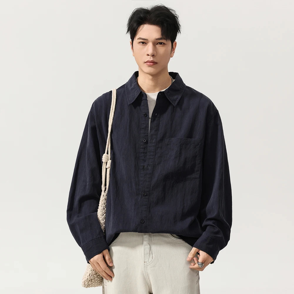 

Корейская модная винтажная повседневная рубашка для мужчин, японская уличная одежда, свободная рубашка с длинным рукавом, легкая рубашка-карго, мужская одежда