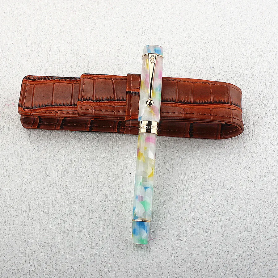 

JinHao 100 Fountain Pen Acrylic Seven Color Golden F Nib EF Spin Business Ink Pens New