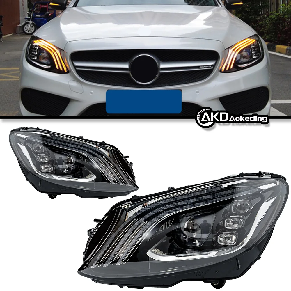 

Headlight For Benz C Class W205 Head Lights Maybach Style Replacement DRL Daytime lights retrofit Projector Facelift