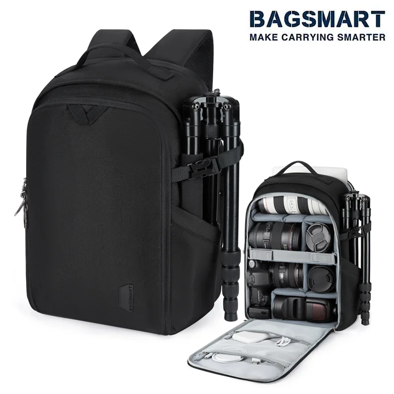 

BAGSMART Camera Backpack for Photographers DSLR Camera Bag Case Fits 15.6 Inch Laptop Waterproof Rain Cover Tripod Mount