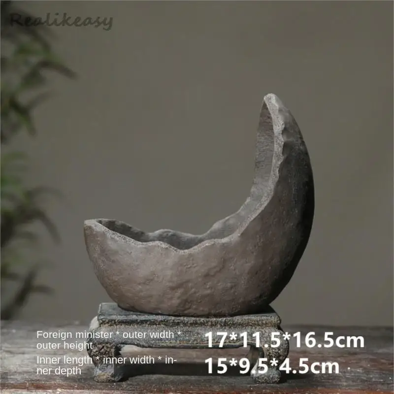 Chinese Purple Sand Flower Pot Creative Handmade Moon shaped Flower Pot Ceramic Bonsai Pot Home Desktop Decoration Pot 1PCSLE655