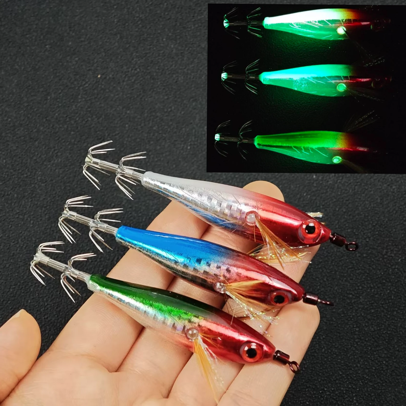 6pcs UV Horizontal Squid Jig Egi Set 8cmLuminous Wood Shrimp Fishing Lure Glow Cuttlefish Octopus Jig Saltwater Tackle Set view 5