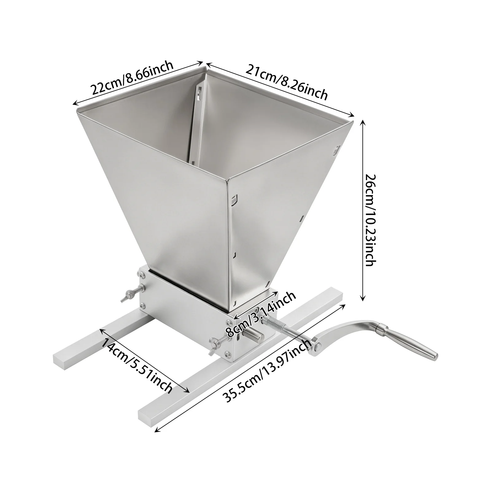 Manual Grain Mill Grinder Silver Stainless Steel 4L Hopper Adjustable Roller Gap Complete Fittings for Barley Wheat Home Beer Brewing