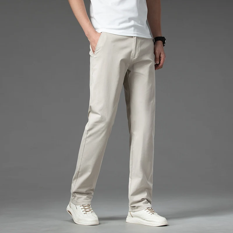 Men's Business Casual Pants Summer Thin Breathable Loose Straight Solid Color Classic Trousers Fashion Simple Male Brand Pants