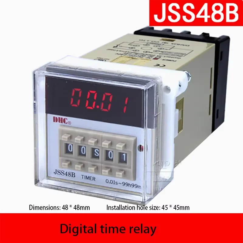 DHC JSS48B digital time relay with positive/countdown LED display, pause/reset