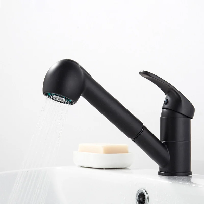 Pull Out Kitchen Sink Faucet with 2 Water Flow Modes Stream Sprayer Head 360 Degrees Telescopic Faucet Hot and Cold Mixer Tap