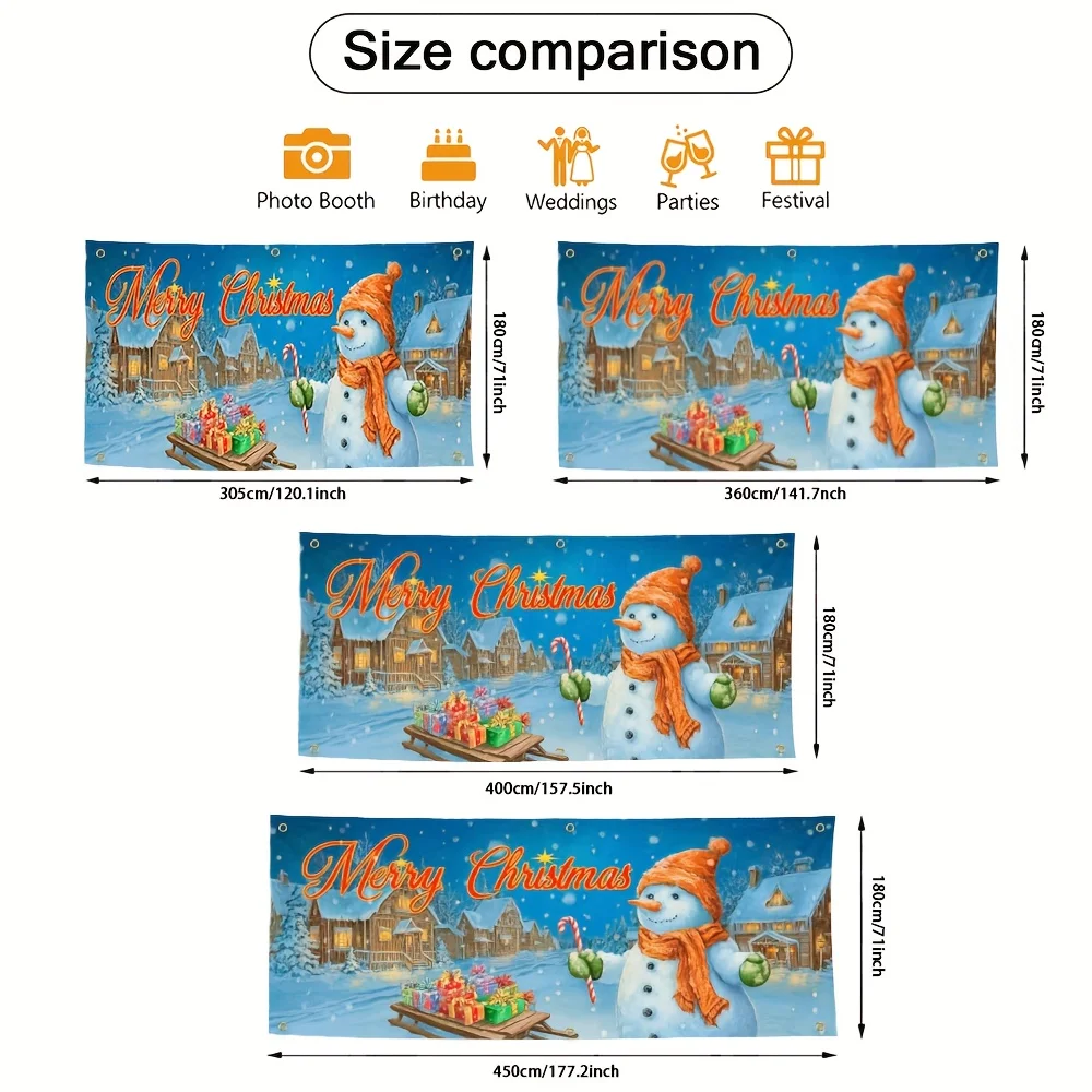 خطة ثنائية الأبعاد، 1 علم باب المرآب لعيد الميلاد المجيد - تصميم رجل الثلج ومشهد القرية، أنيق، ملحقات مناسبات العطلات