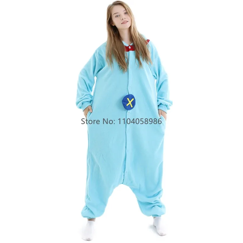 الحيوان Kigurumi زي هالوين نيسيي لطيف الأزرق للنساء الرجال الكبار بيجامة أطفال الكرتون بيجامة تأثيري ملابس منزلية للحفلات