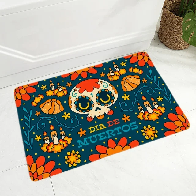 Cartoon Mexico Day of The Dead Entrance Doormat Home Decor Sugar Skulls Kitchen Hallway Rugs Bathroom Non-slip Floor Mat