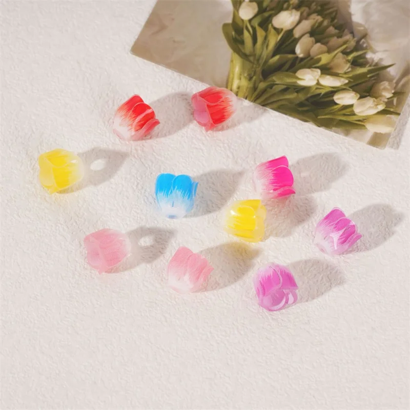 Summer style 100pcs/lot color print cartoon rose flowers shape acrylic beads diy jewelry garment hair accessory