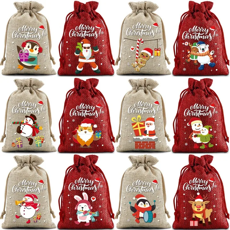 

Linen Cotton Gift Candy Bags Merry Christmas Decoration 2025 Christmas Navidad Natal New Year 2025 Packing Gift Bag
