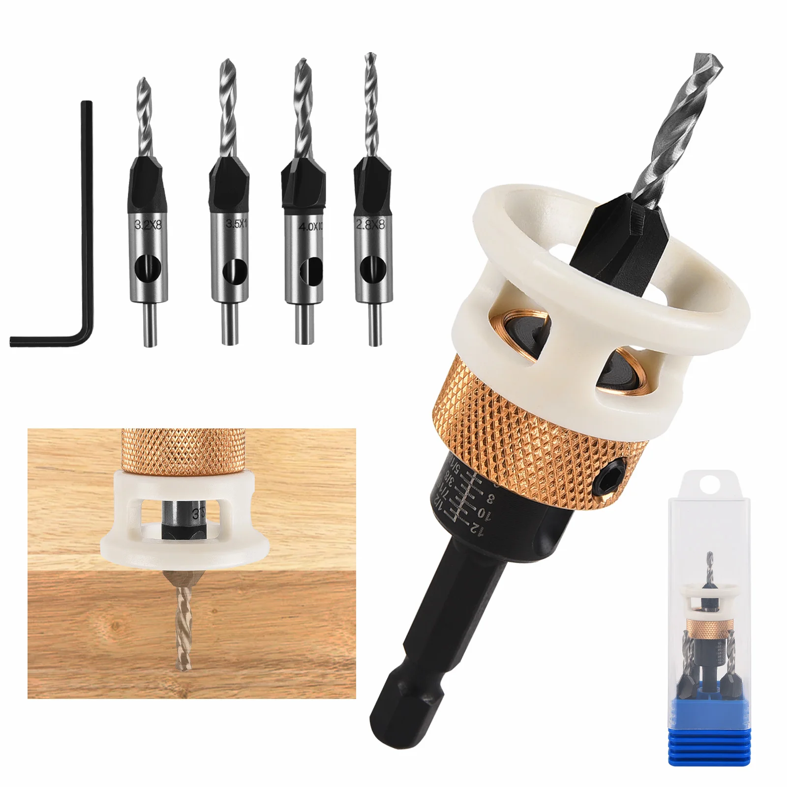 

Woodworking Limit Four Edge Countersink Drill Alloy Drill Cone Drill Adjustable Depth Step Drill Screw Countersink Drill Bit