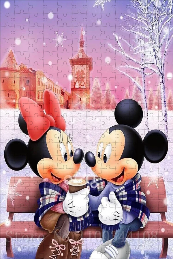 Disney Cartoon Mickey and Minnie Puzzles for Adults Decompression Game Yous Winter Snow Scenery Jigsaw Puzzles Christmas Gift