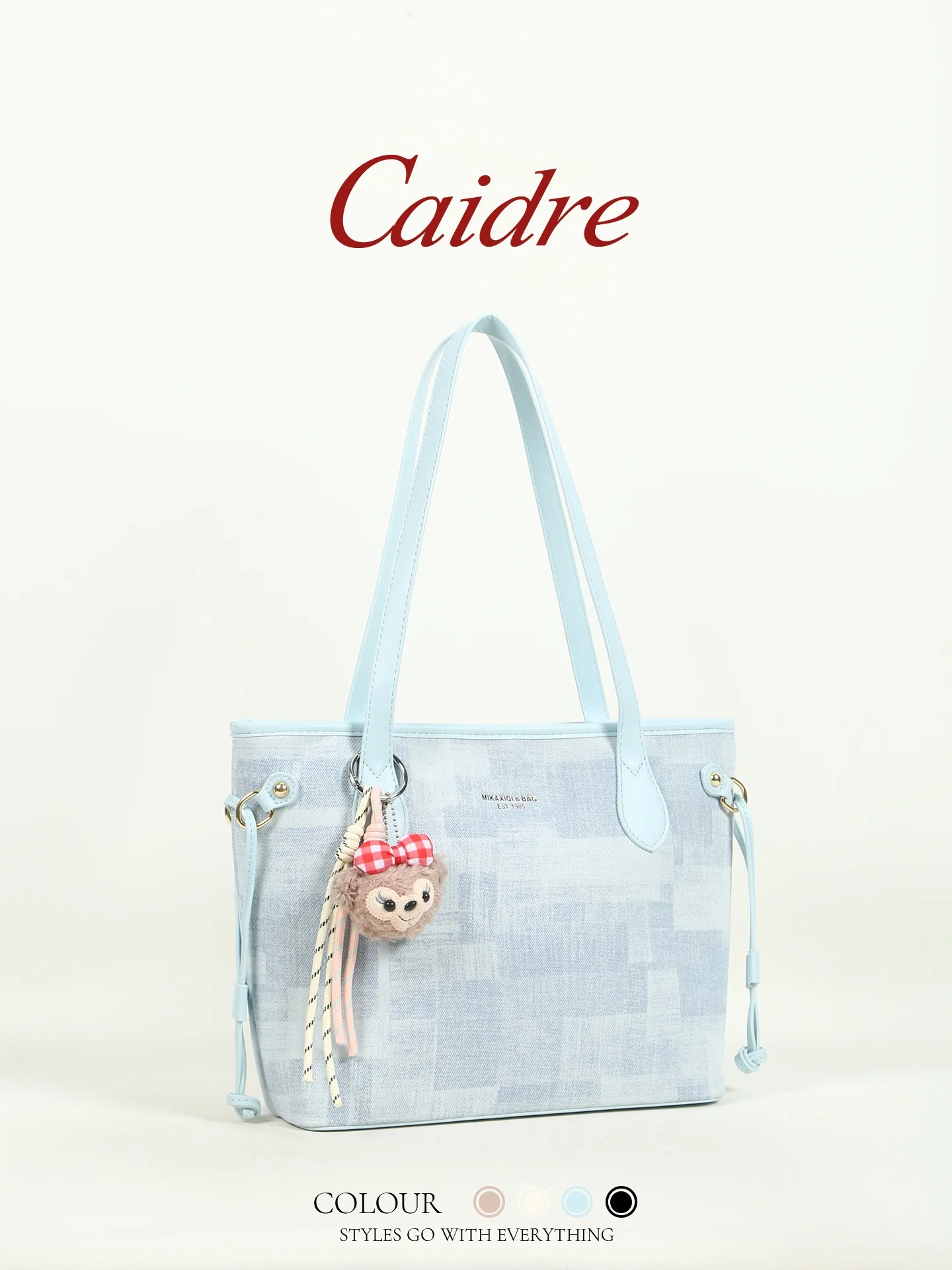 

Caidre Blue Tote Bag Large Capacity Single Shoulder Handbag Commuter Women's Birthday Gift Soft PU Leather Korean Style