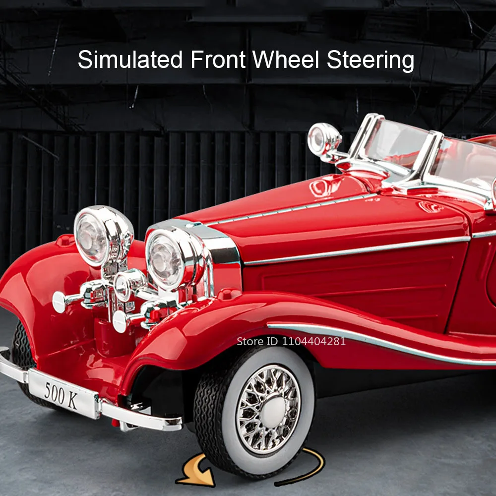 Modèle de voiture en alliage moulé sous pression 1:32 500K 300SL, jouets, son et lumière, portes rétractables, roue avant ouverte, véhicule de direction, cadeau pour garçon à collectionner