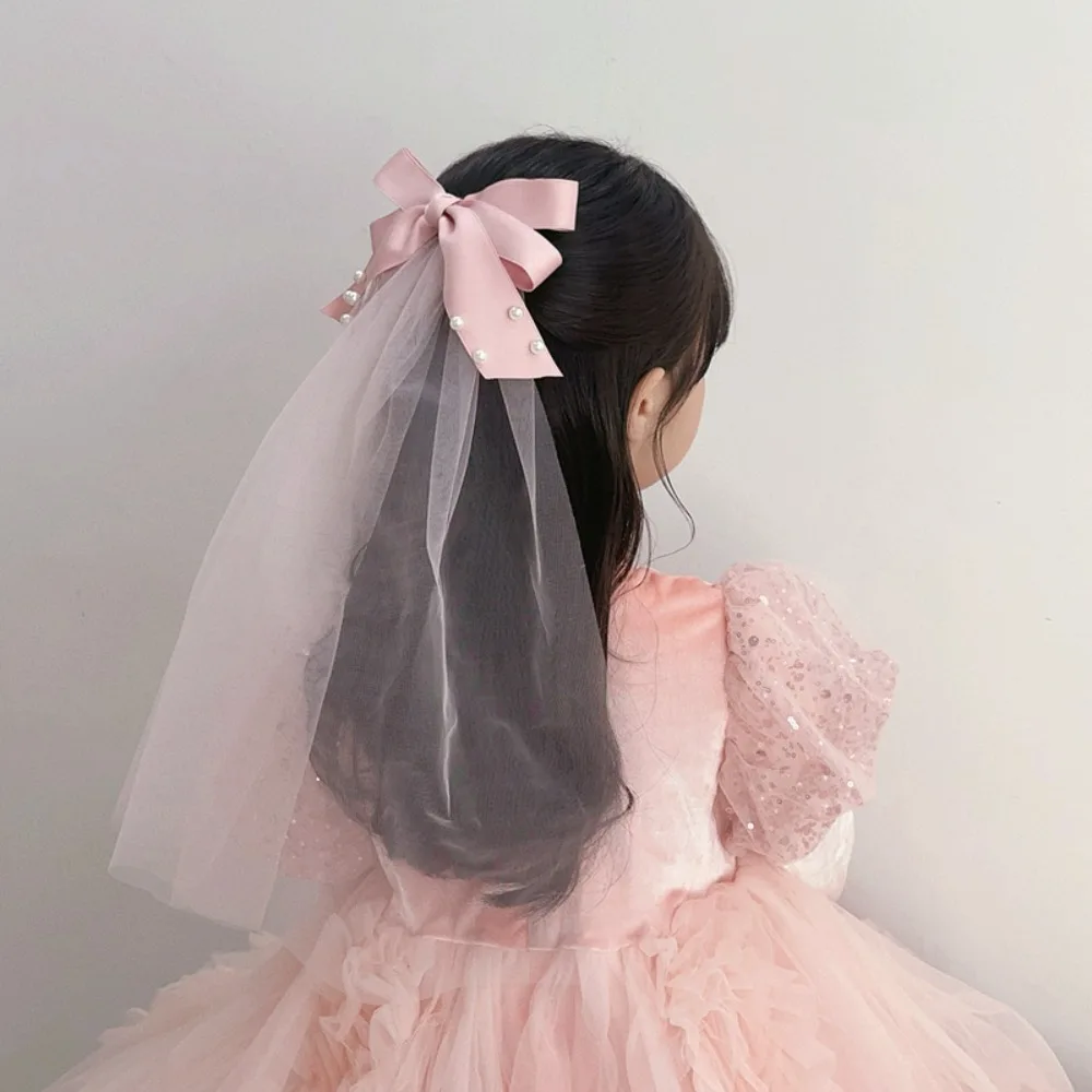 

Sweet & Cute Pearl Bow Veil for Wedding Flower Girl Dress Versatile Accessory for Child Ceremony Girl Dress Wedding Accessories