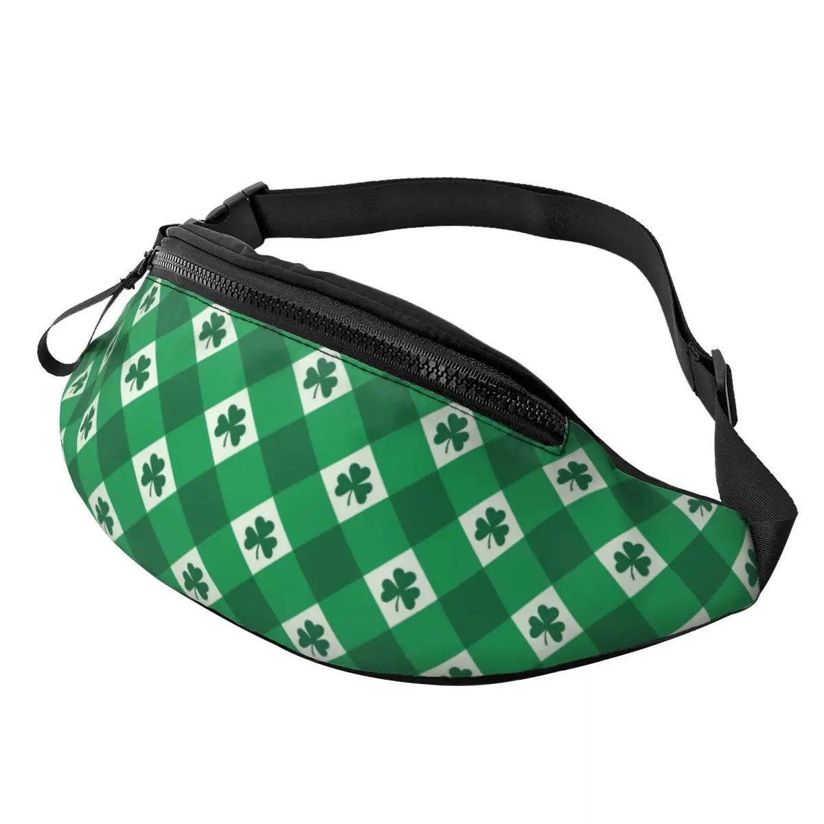 Custom St Patrick's Day Lucky Clover Leaf Fanny Pack Men Women Crossbody Waist Bag for Running Phone Money Pouch