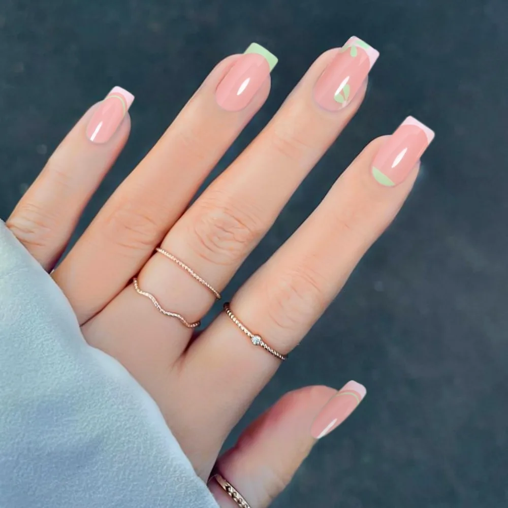 Imprensa francesa em unhas postiças para mulheres, cabeça quadrada, pontas de unhas postiças, comprimento médio, capa completa, moda