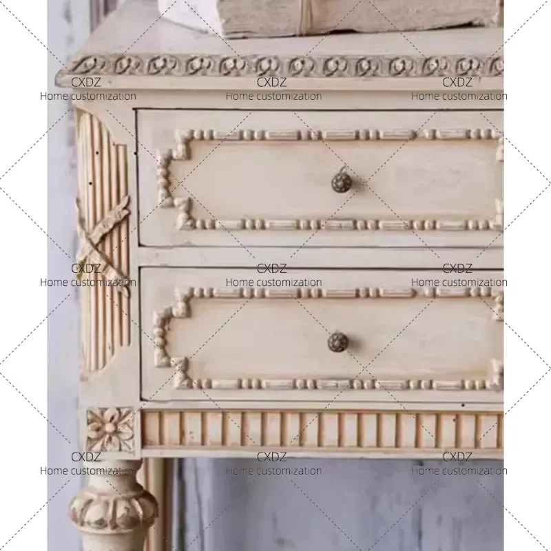 Solid Wood Carved Floral Retro Dressing Table Simple Luxury Princess Vanity Desk