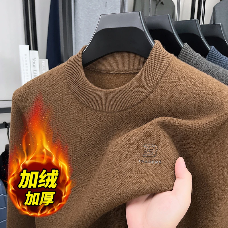 

New Winter Men's Semi High Neck and Thick Velvet Warm Sweater Knitted Sweater