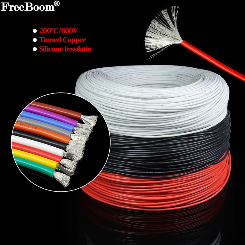 

1/10m Heat-resistant Cable Silicone Rubber Tinned Copper Wire 30/28/26/24/22/20/18/16/14/12/10/8AWG Car Battery Power Cables