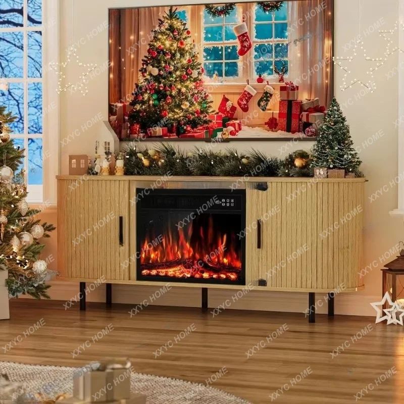 XXto  TV Stand with  Electric Fireplace, Curved Oak Entertainment Center