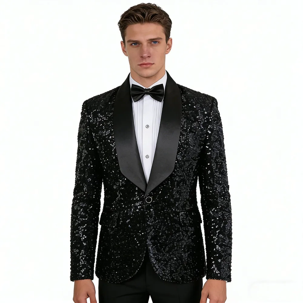 

Men's Formal Sequins Suit Jacket Shawl Lapel Slim Fit Wedding Banquet Tuxedo Host Singer Evening Party Stage Performance Blazer