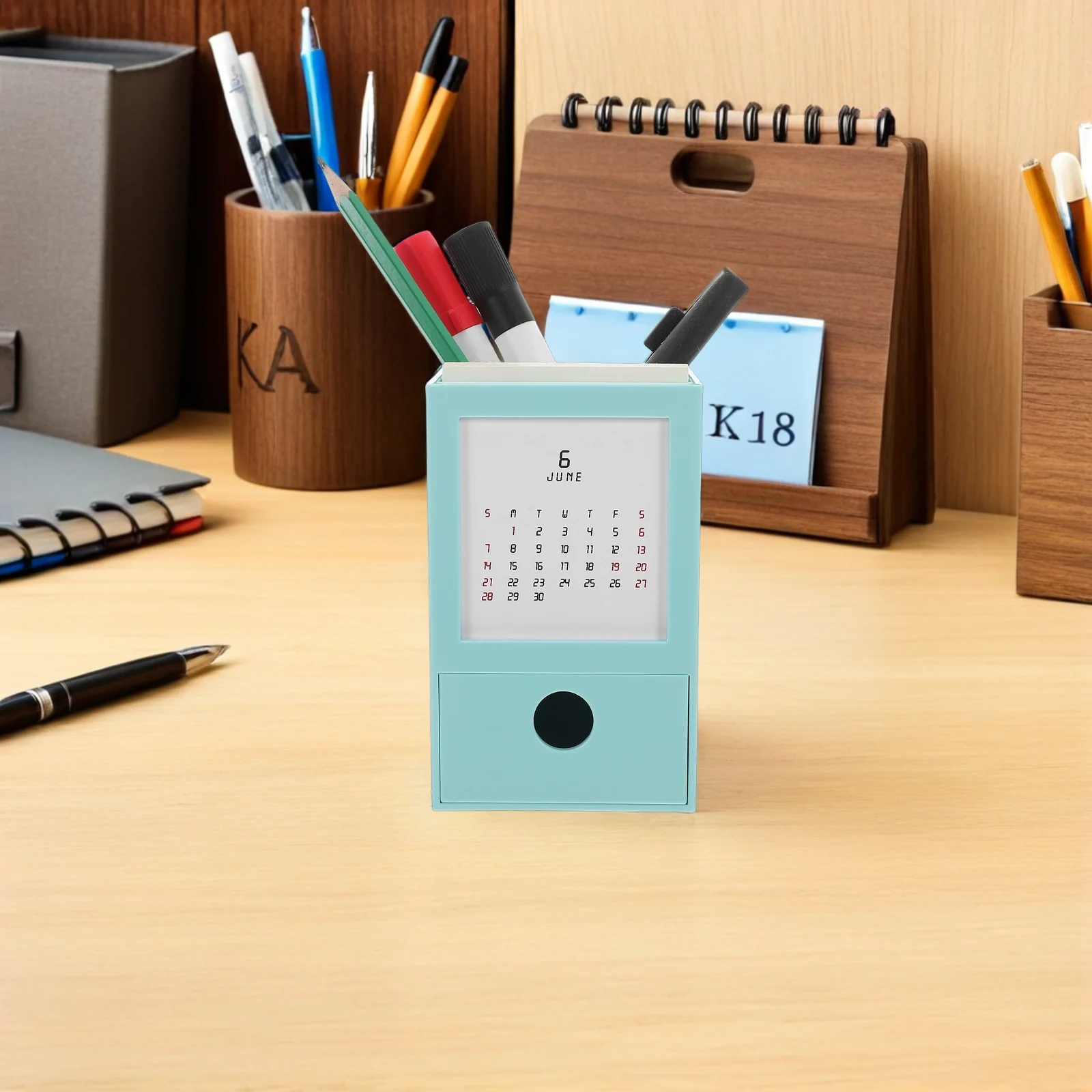 

1Set Multifunctional Pen Holder Calendar Desktop Plastic Pencil Cup Organizer Office Home School Stationery Storage
