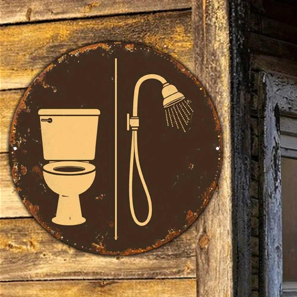 Vintage Retro Bathroom Wall Sign 20x20 Inch Rustic Shower Toilet Decor Iron Metal