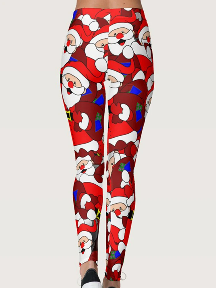 Workout Jeggings Push Up Pants Women Fitness Digital Printed Leggings Gym Slim Running Leggins Red Christmas