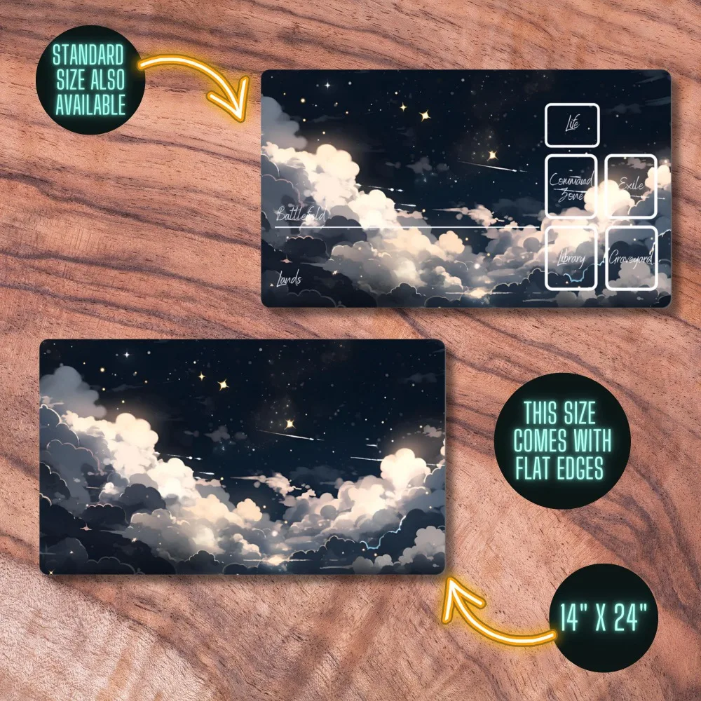 RPG Playmat Anime, Night Sky Themed CCG Playmat, Aesthetic Black and White TCG Playmat, Gifts for Gamers desk accessories