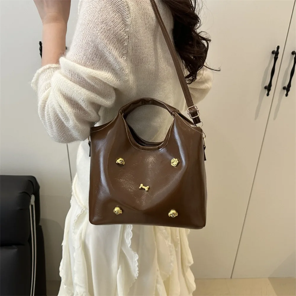 

Korean Style Casual Shoulder Bag Tote Leather Crossbody Buckle Bag Water-resistant Solid Color Women's Rivets Handbag Ladies