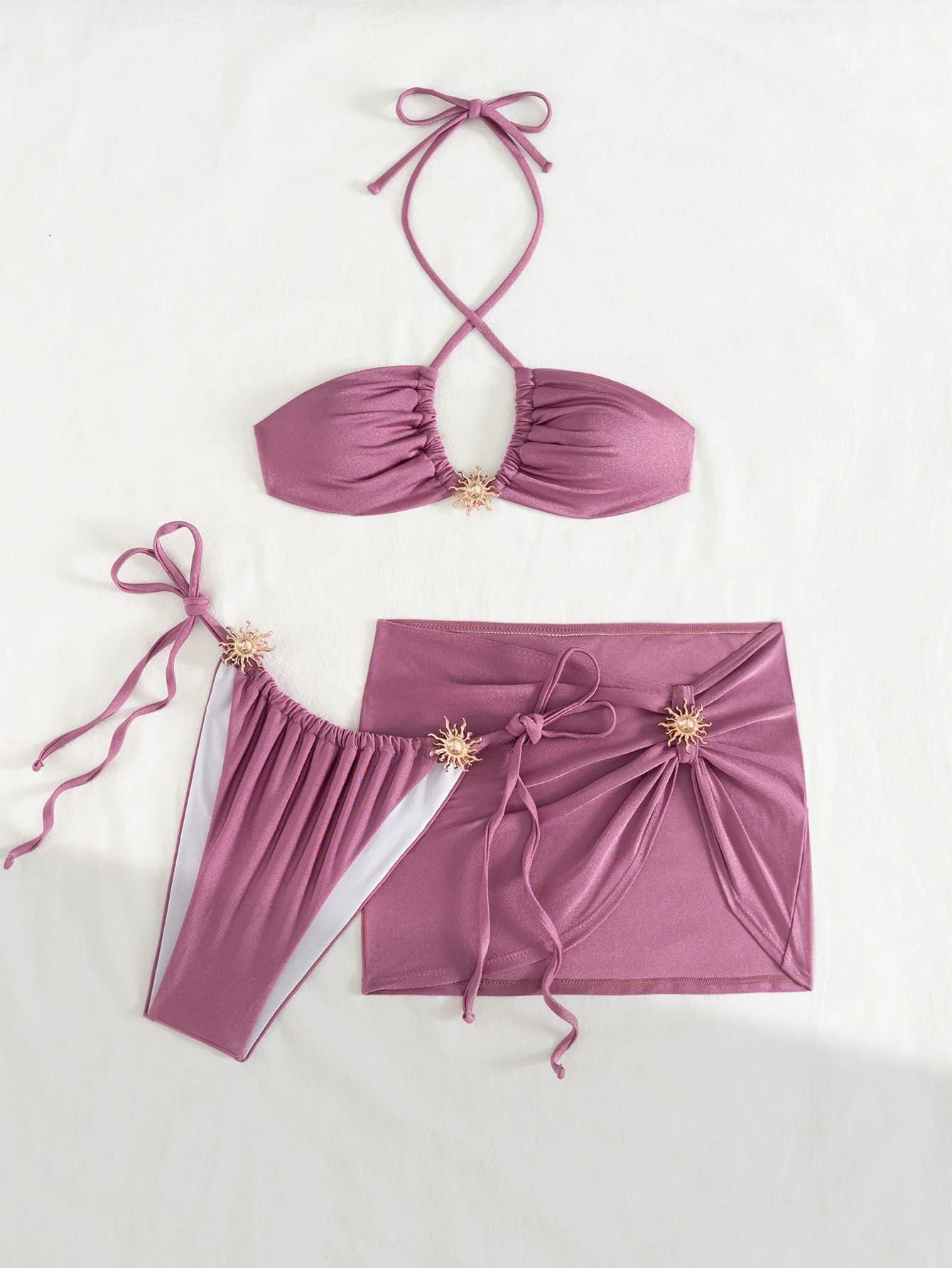 섹시한 반다나 홀터 타이 비키니 세트 3종 주름 미니 스커트 수영복 비치웨어 비키니 탱키니 트리키니