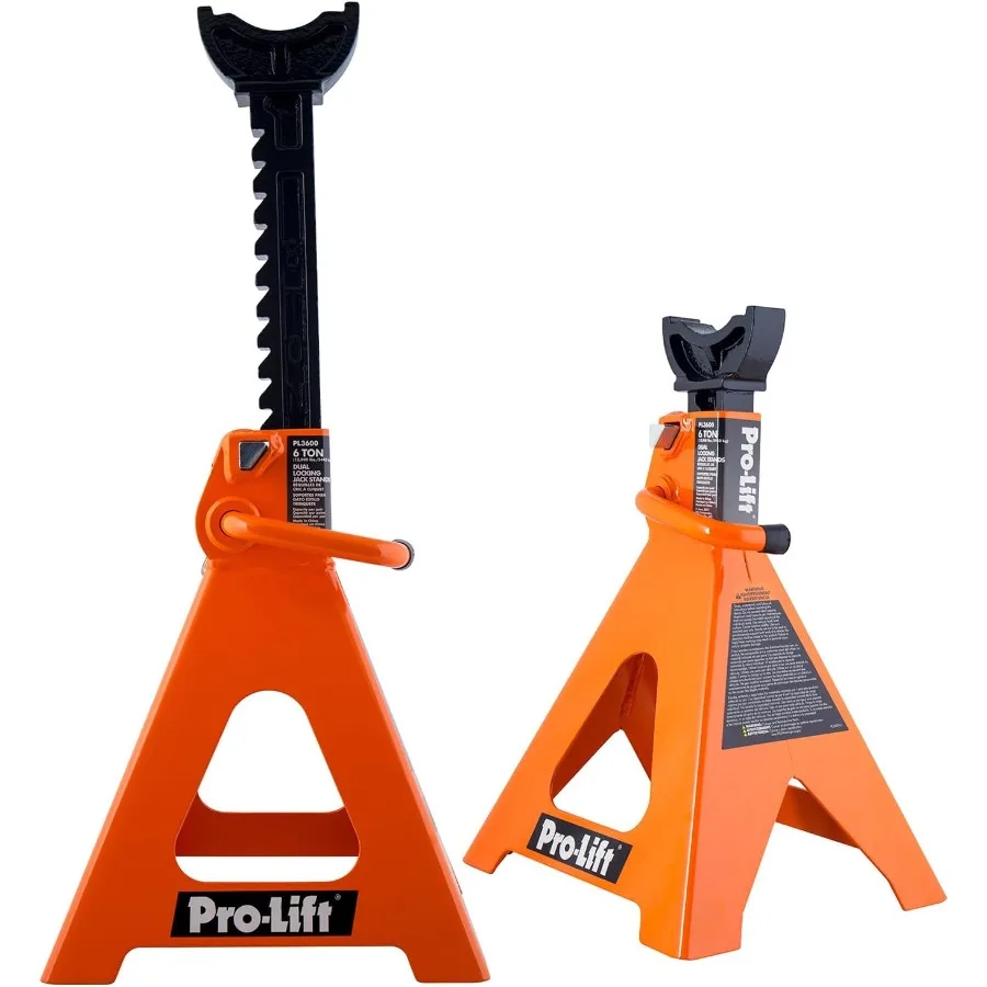

Heavy Duty 6 Ton Jack Stands Pair Double Locking Pins Handle Lock and Mobility Pin for Auto Repair Shop with Extra Safety
