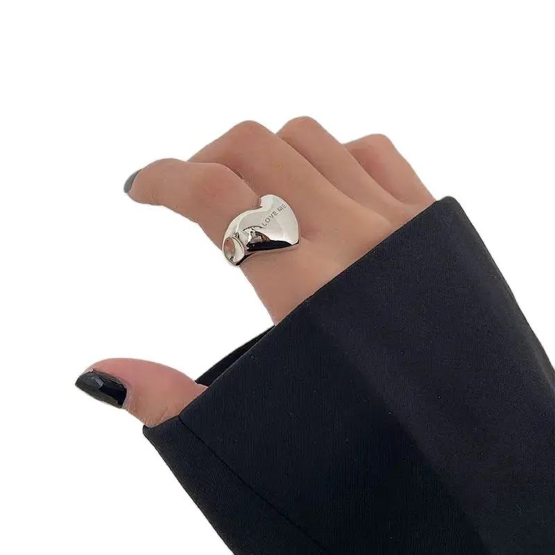 2024 New Trendy Silver Color Rings Women Accessories Elegant Simple Smooth LOVE Heart Party Jewelry Birthday Gifts Wholesale