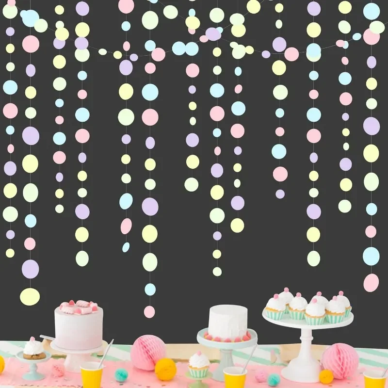 Pastell Kinder Geburtstags feier Dekorationen blau lila rosa grün Kreis Girlande hängen für Baby party Papier Tupfen Luft schlangen – Detail 1