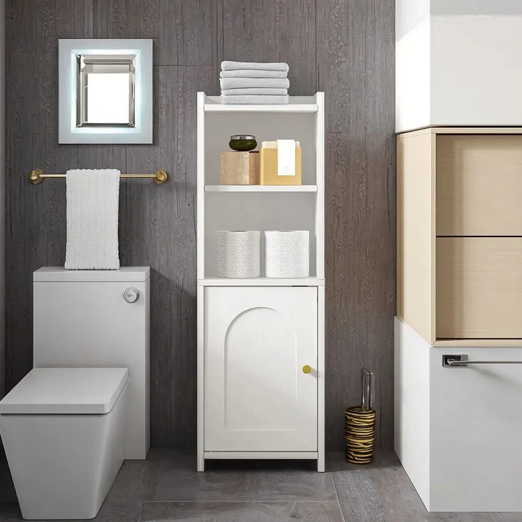 White Bathroom Cabinet with Two Adjustable Dividers Shelves for Apartments Gyms Hotels Villas Hospitals