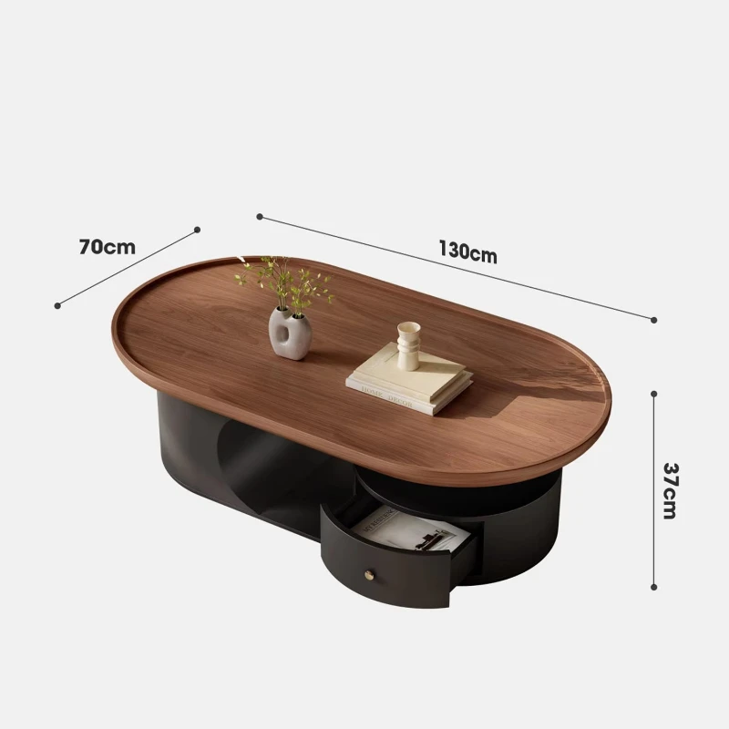 Antique-style oval coffee table, creative designer minimalist wooden center table, home living room storage coffee table