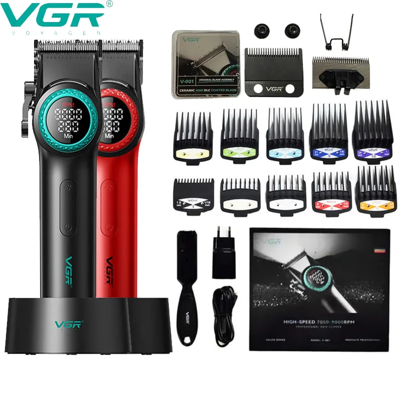 VGR Aparador de pelos 9000 RPM Aparador de pelos Sem fio Profissional máquina cortar cabelo profissional máquina de cortar cabelo Recarregável 21 marchas Velocidade Ajustável Aparador de pelos para homens V-001