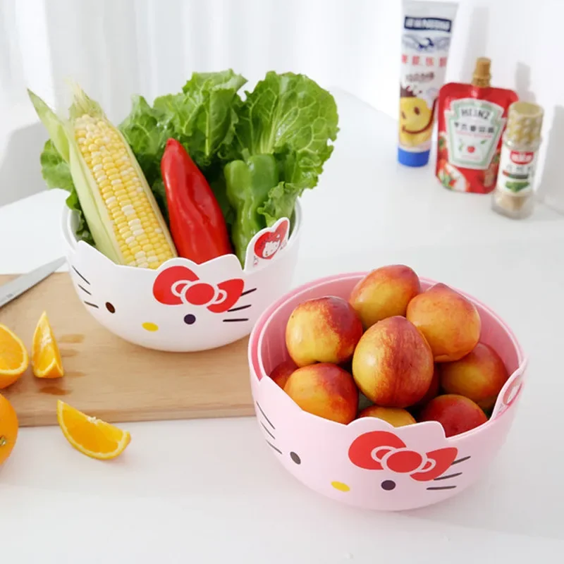 Hello Kitty Fruit Tray Vegetable Basket  Household Use Double Kitchen Storage Basketful Convenient Fruit Dish Kitchen Supplies