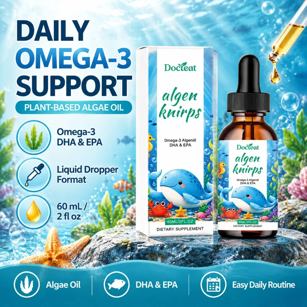 Kids Omega 3 Algae Oil Drops with DHA EPA Orange Flavor 60 Servings Plant Based Vegan Non GMO Children's Nutrition Supplement