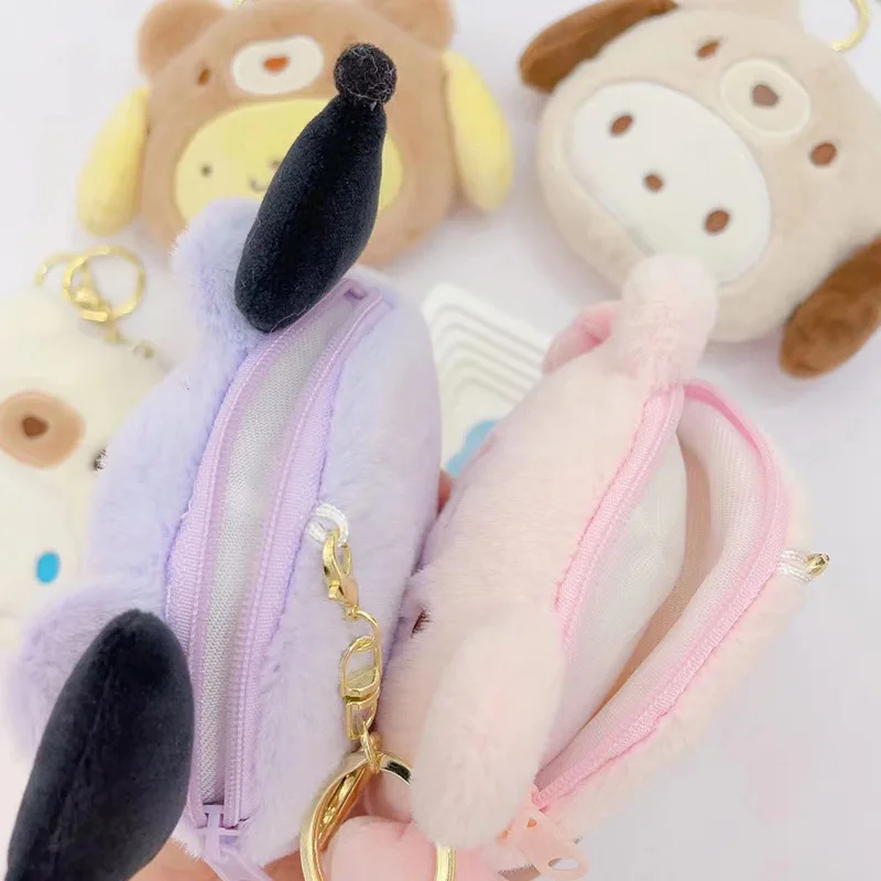 Sanrio Kawaii My Melody Kuromi Cinnamoroll Kt Cat Plush Plushies Coin Purse Earphone Organizer Bag Pendant Key Ring Girls Gifts