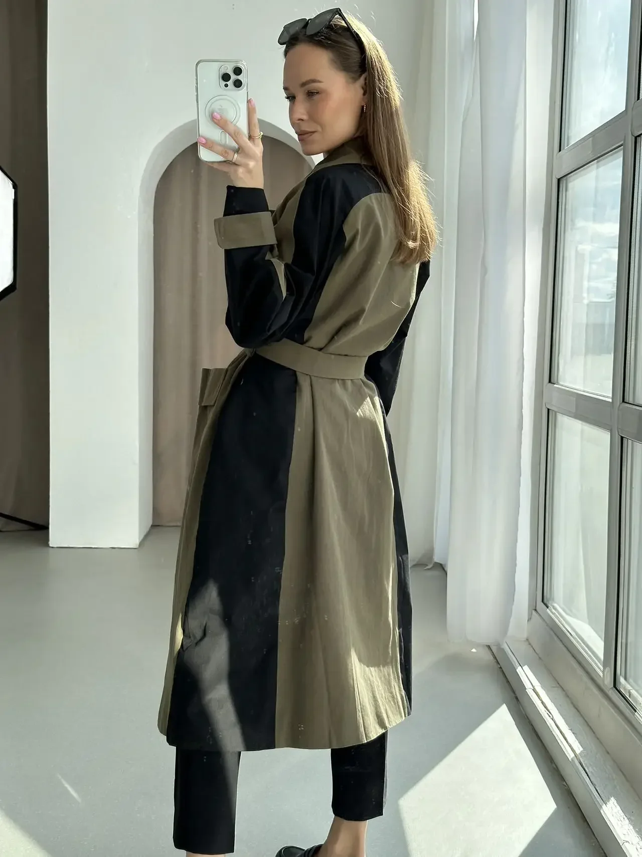 New vintage panelling contrast long over-the-knee trench coat plus-size loose tall coat woman in outer