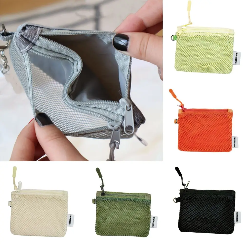 Double Zipper Mesh Storage Bag Large Capacity Double-layer Mini Makeup Pouch Square Visible Portable Coin Purse Cosmetic