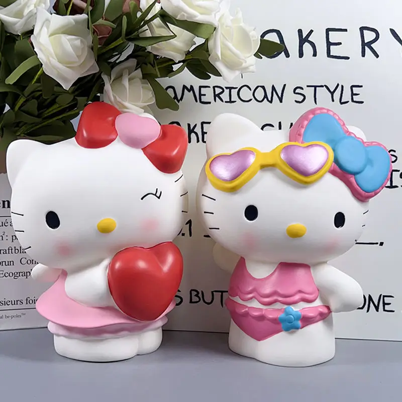 

Kawaii Cute Sanrio Hello Kitty Cartoon Figures Hainan Island Series Surfing Love KT Cat Desktop Ornaments Toys Children's Gifts