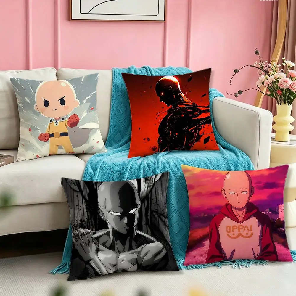 O-One P-Punch Man S-Saitama Square Double-Sided printed Pillow Case Bedroom Bedside Pillow Sofa Cushion Cover