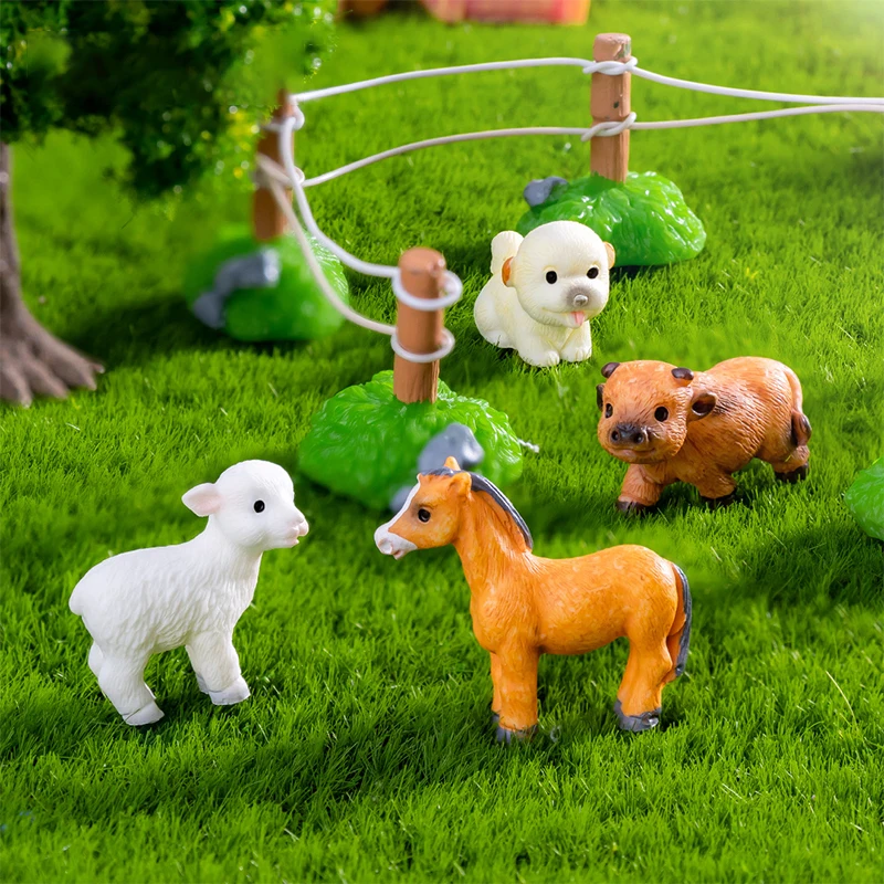 Mini Small Animal Cows Sheep Dogs Pigs Horses Rabbits Statue Micro Landscape Decoration For Car Home Desktop Ornaments