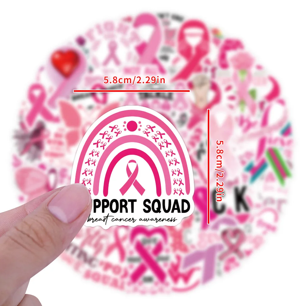 110PCS Pink Ribbon Breast Cancer Awareness Sticker DIY Scrapbook Luggage Laptop Phone Guitar Waterproof Decals view 6