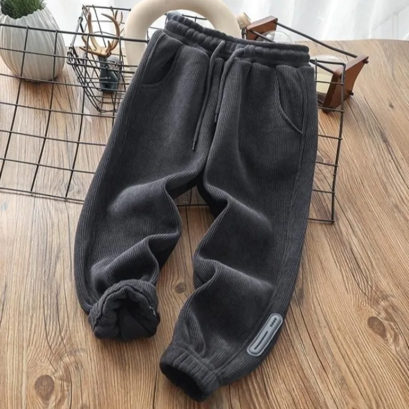 

2025 New Boys' Plus Size Fleece-Lined Joggers Thickened Winter Pants Casual Versatile Long Johns
